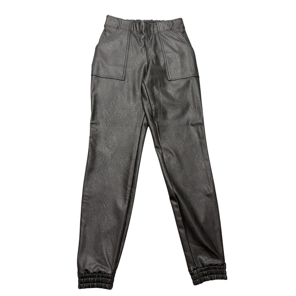 Spanx Faux Leather Jogger Pants Womens Petite‎ S/P Black Pull On Cuffed Stretch